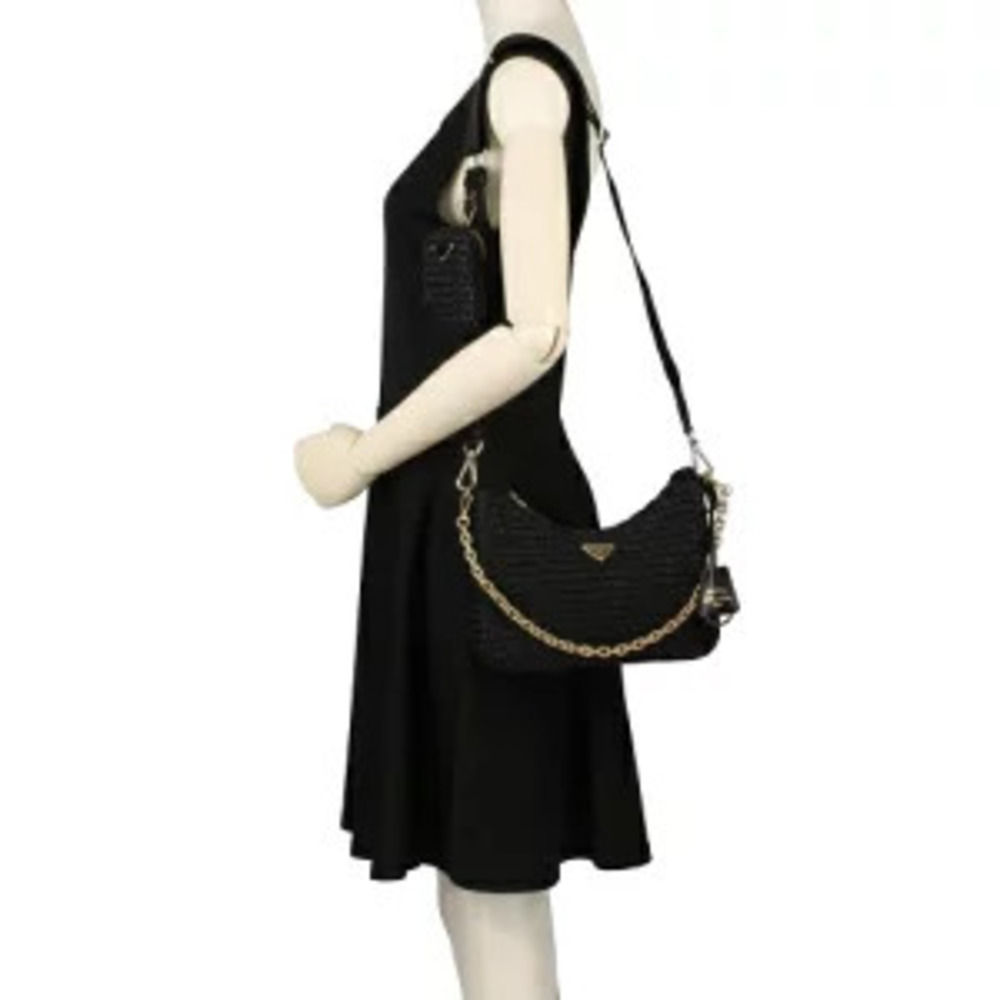 Prada ReEdition 2005 chain shoulder bag black raffia effect crochet Black - Picture 5 of 9